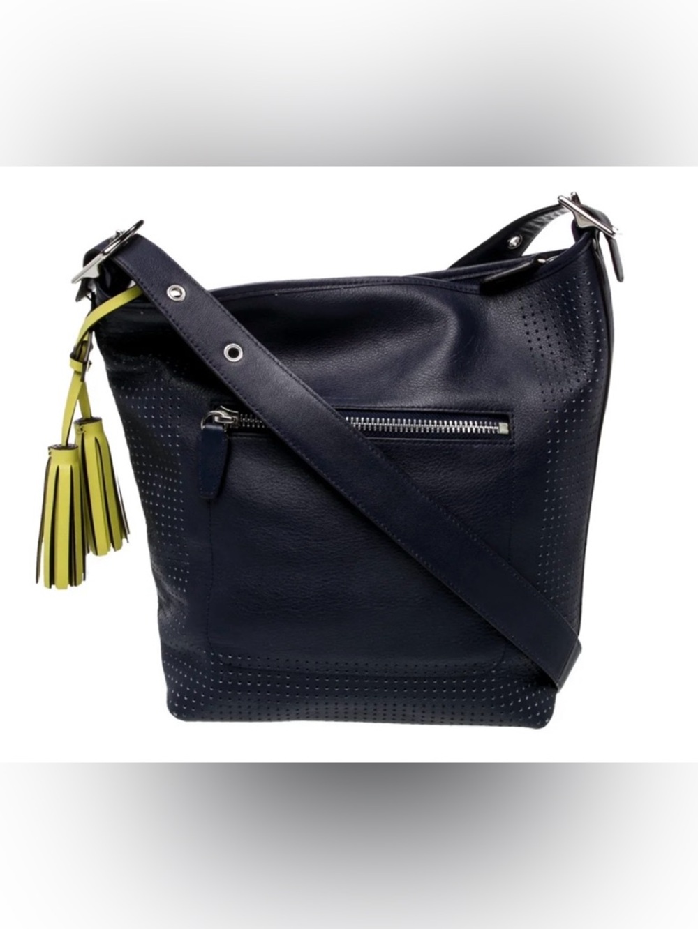 🌻Sale🌻 Coach Leather Navy Blue Leather Bag with Yellow Accents - Picture 4 of 13